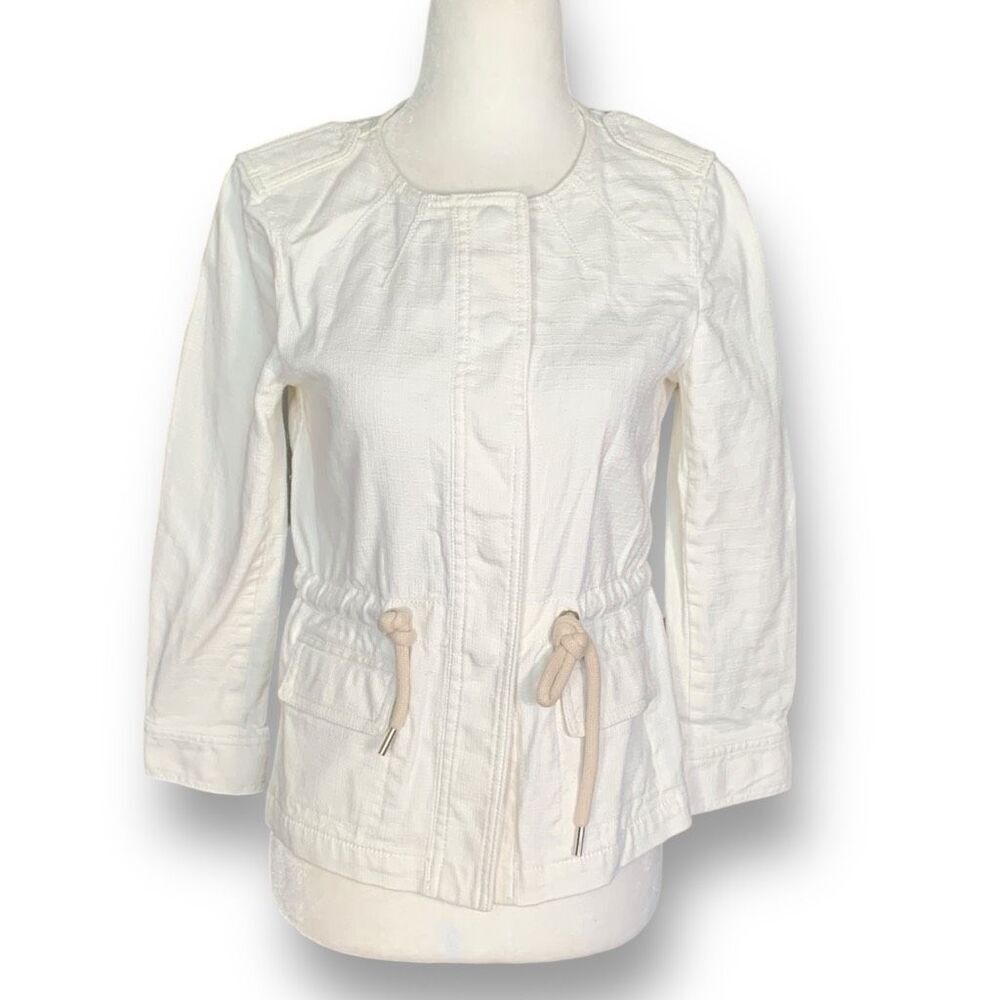 Ann Taylor Petite Off White Military Inspired Collarless Blazer Jacket XSP